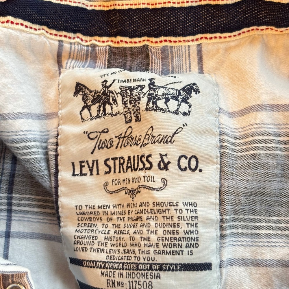 Levi Strauss Mens Medium Plaid Western Button Up Shirt Two Horse Brand 19537 - Picture 12 of 12